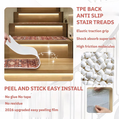 Stair Treads for Wooden Steps, Non Slip Stair Treads Carpet Indoor Residue Free Peel and Stick Washable Stair Covers, Safe for Dogs Kids Elders, Moroccan Beige, 8x30 inch, 4 Pack