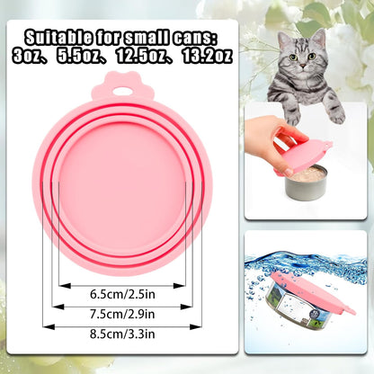 PINE & LINEN 4 Pcs 2.5inch Durable Pet Can Lids, Silicone Small Pet Can Covers Waterproof Cat Food Cans Lids for 3 oz Cat Food Cans（Yellow+Red+Pink+Blue）