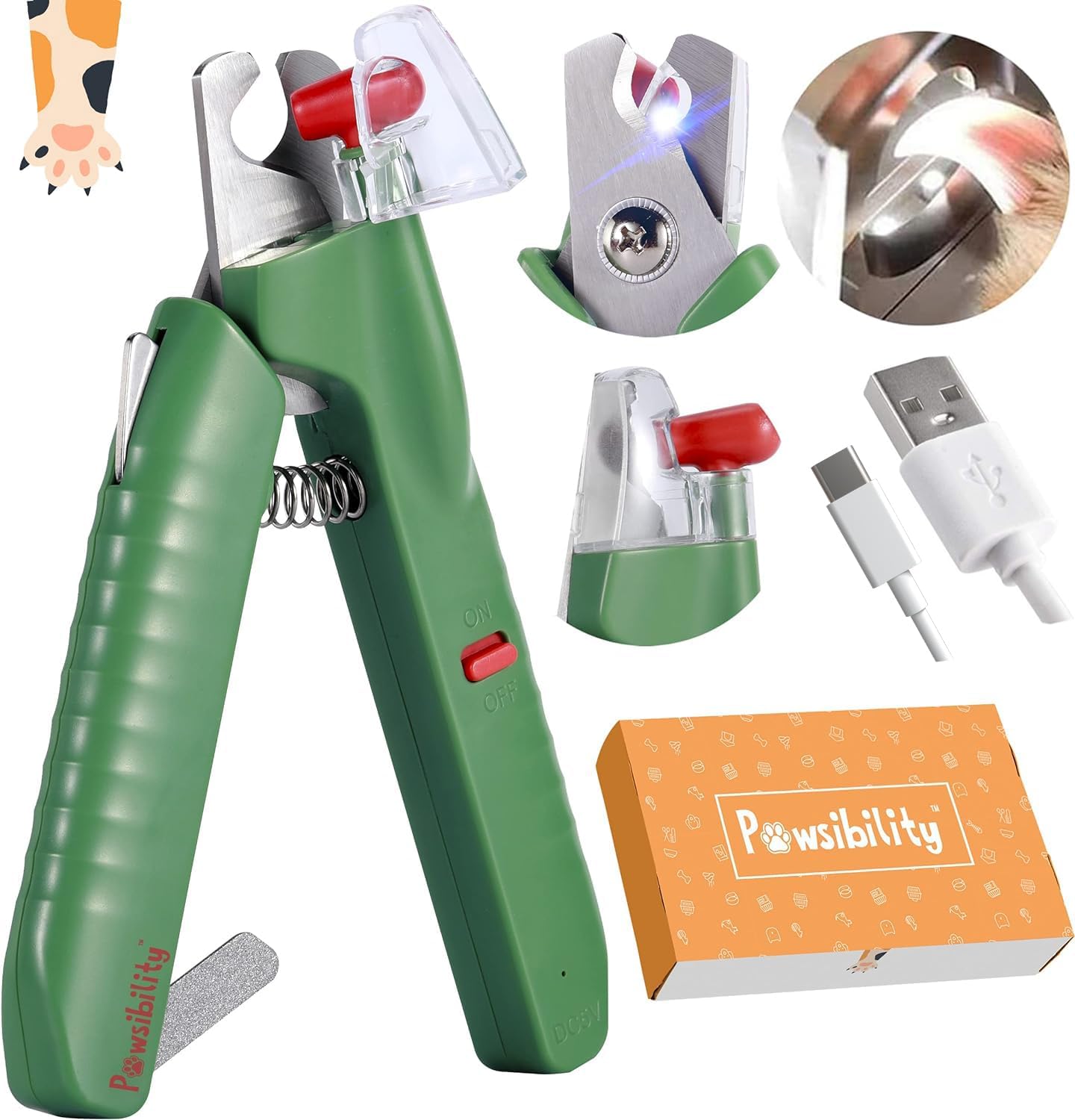 Pawsibility Pet Nail Clipper PRO 2026 - Quick-Vision LED Light | 2-Stage Adjustable Professional-Grade Blade | Adjustable Magnifier Safety Guard - for Cats, Small, Medium and Large Dogs - Brown