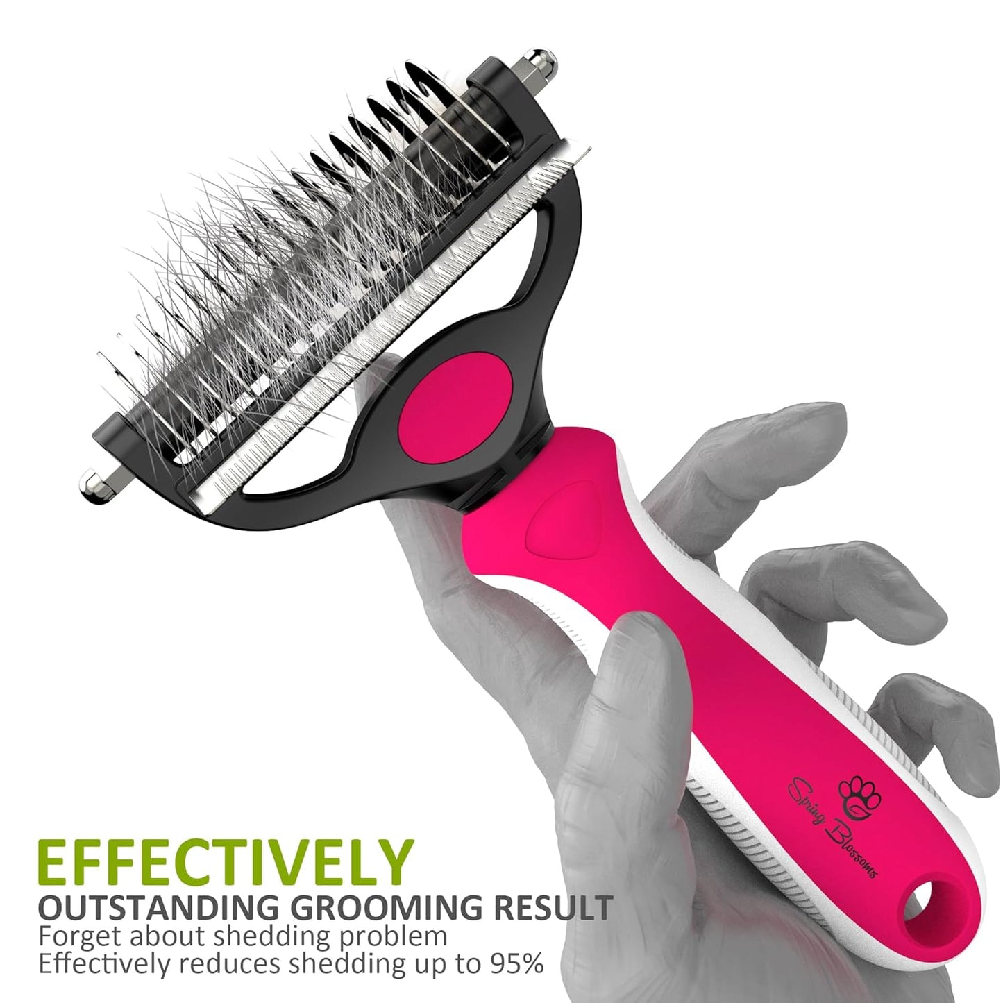 Spring Blossoms-2 in 1 Professional Grooming Rake for Cats & Dogs-Dematting Comb for Easy Mats & Tangles Removing,Pet Brush Safe No More Nasty Shedding and Flying Hair (Orange)
