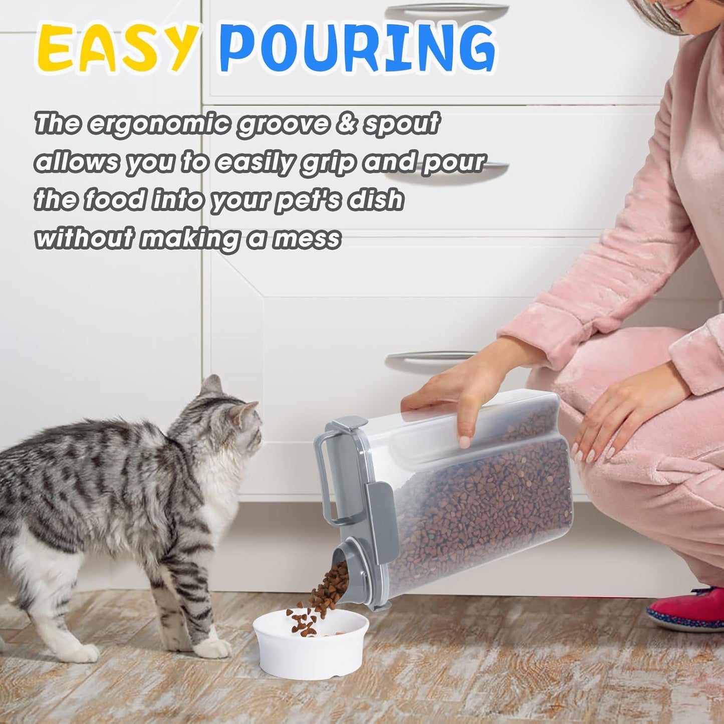 TBMax Dog Food Storage Container 5-7 lbs, Airtight Cat Food Container with Larger Spout & Measuring Cup, Portable Pet Food Storage Dispenser for Small Animal Kibble Storage, Bird Seed Container
