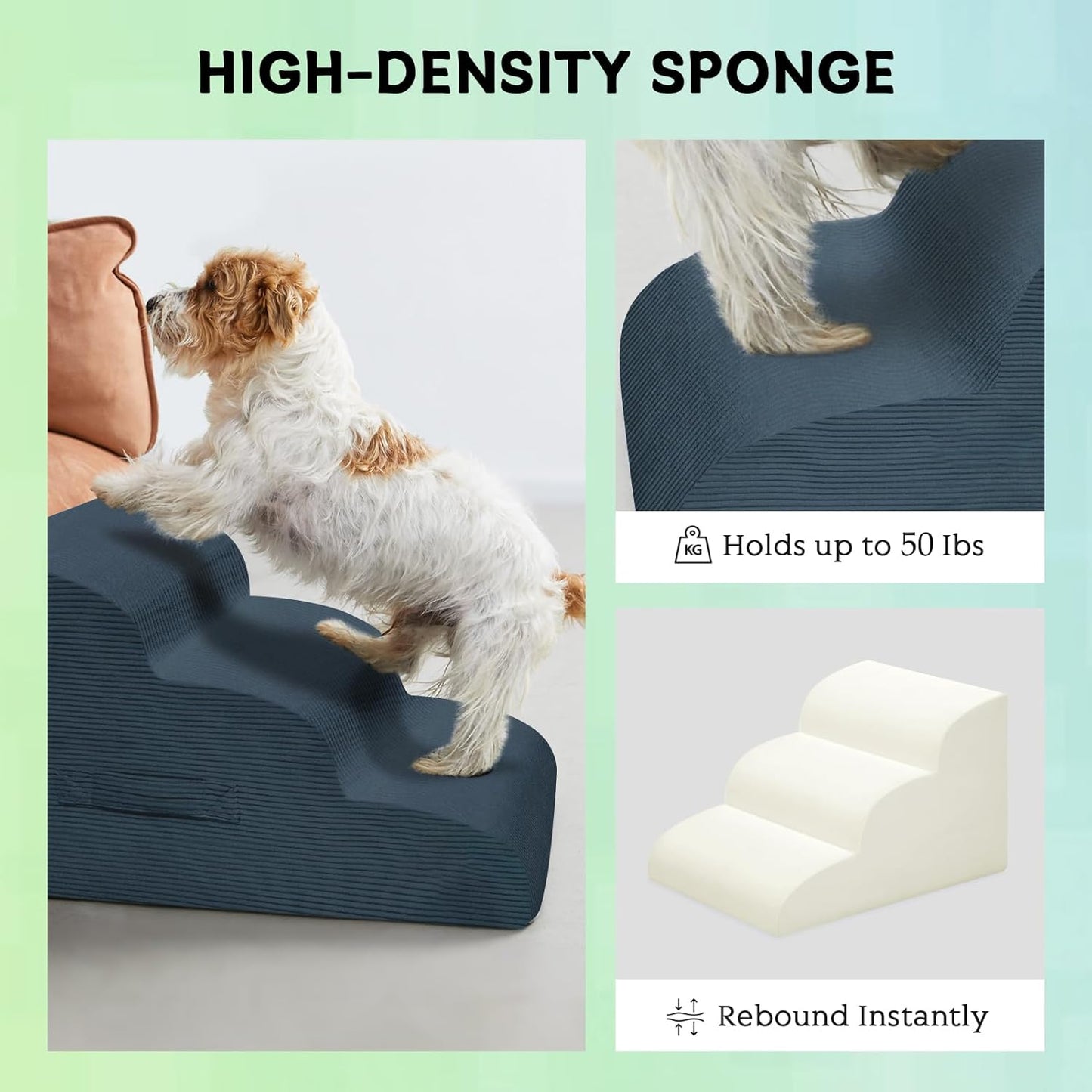 Mesa Lemon Dog Stairs & Steps for High Beds, 3 Steps High Density Foam Waterproof Dog Ramp for Small Dogs and Cats, Pet Stairs with Removable Washable Cover for Bed, Couch, Sofa and Car (H:16")
