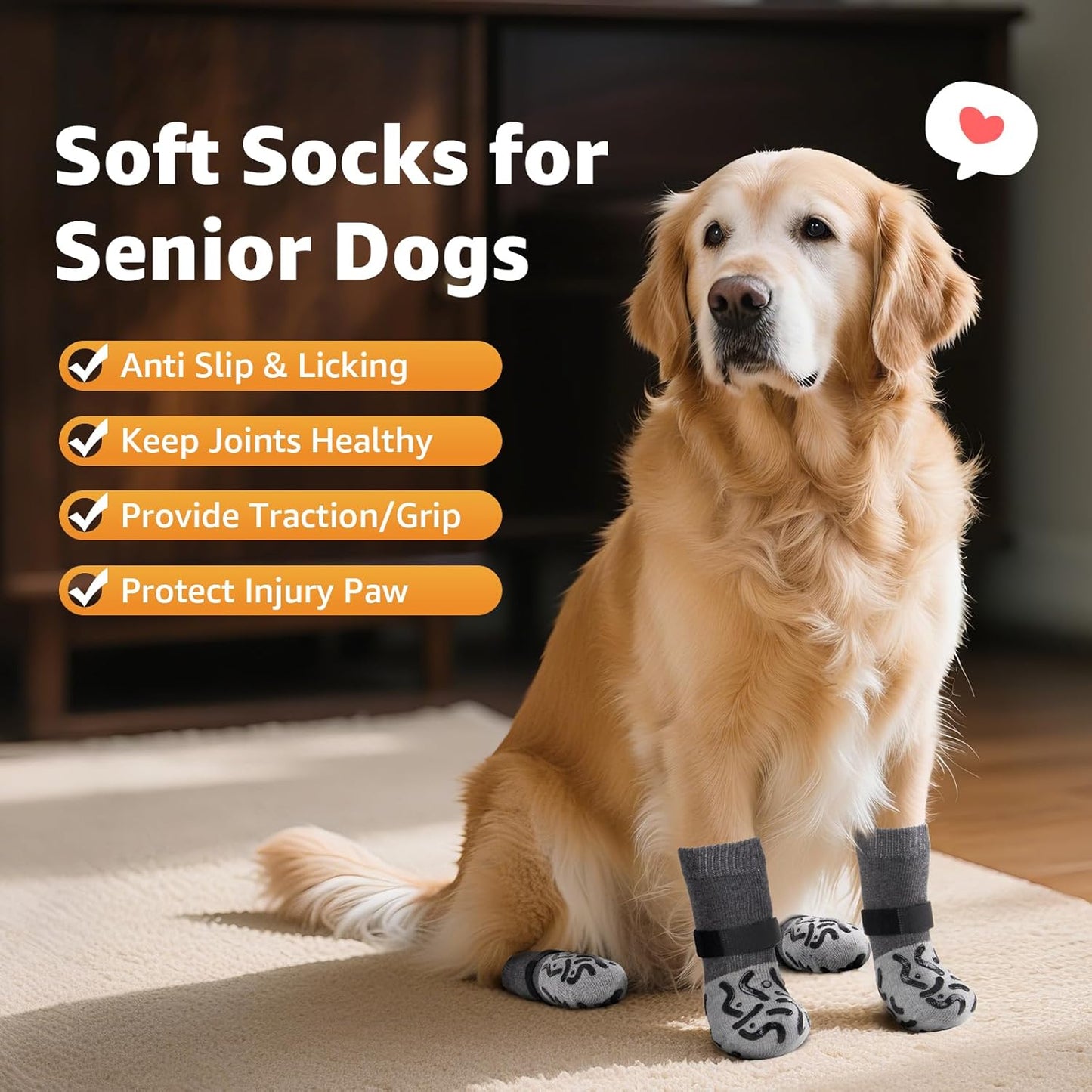 Double Sides Non-Slip Dog Socks to Prevent Licking Paws - Strong Traction for Paw Protector, Senior Dogs, Hardwood Floors, Dog Booties with Grippers - Size Large
