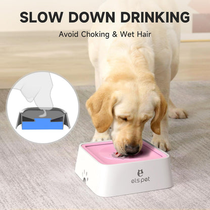 ELS PET Travel Bowl, No Spill, No Drip Slow Water Feeder/Dispenser for Dogs, Cats, 35oz/1L, Splash Proof Travel Bowl for Crate and Car, Keeps Floor & Beard Dry, Dishwasher Safe (Grey)