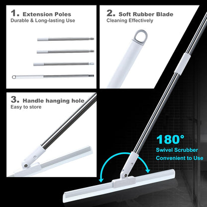 Rubber Squeegee Broom for Floor,62" Long Handle Window Squeegee, Silicone Pet Hair Remover,Magic Squeegee Broom for Indoor Cleaning,Cleans Glass, Hair, fine dust, Liquids, Suitable Smooth Floors, Rugs