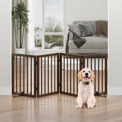 Freestanding Foldable Dog Gate - 4 Panel Room Divider with Metal Support Feet (Black)