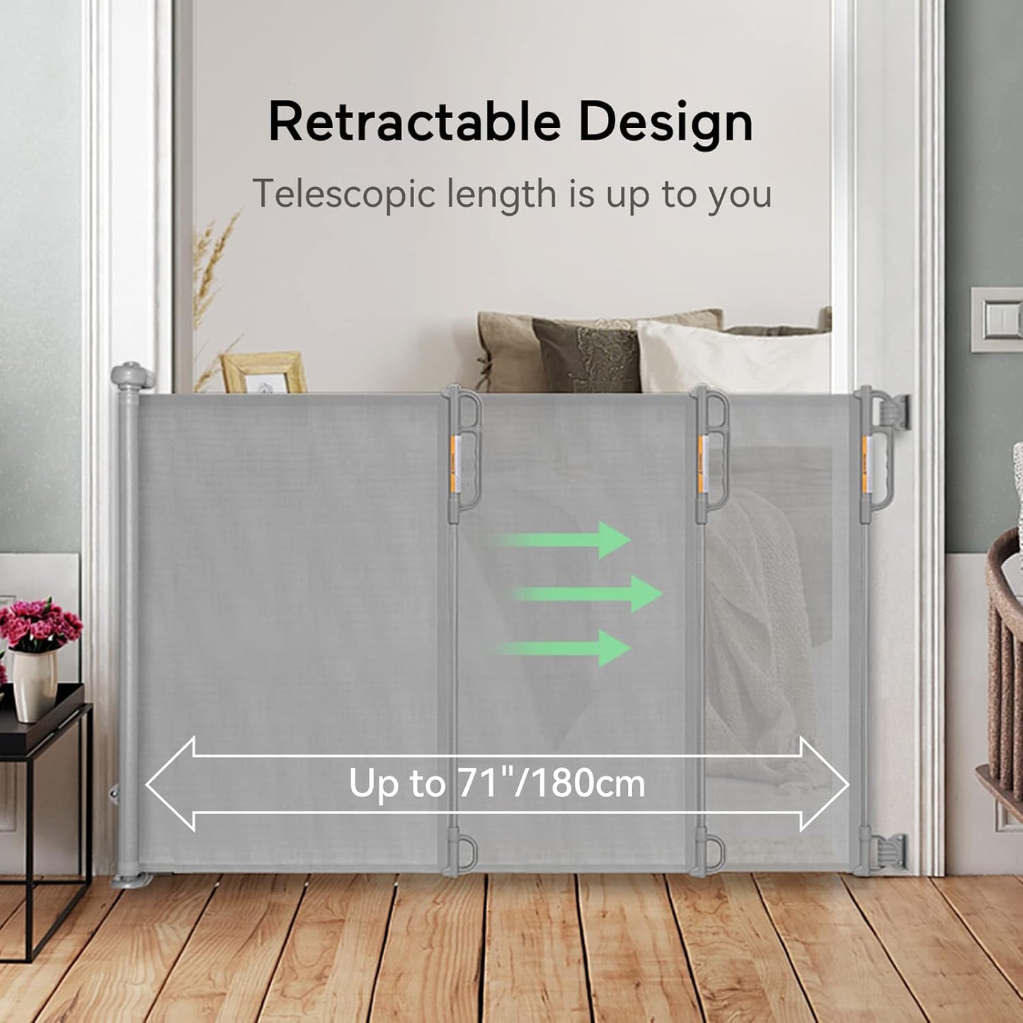 Momcozy Retractable Baby Gate, Mesh Baby Gate or Mesh Dog Gate, 33" Tall,Extends up to 71" Wide, Child Safety Gate for Doorways, Stairs, Hallways, Indoor/Outdoor