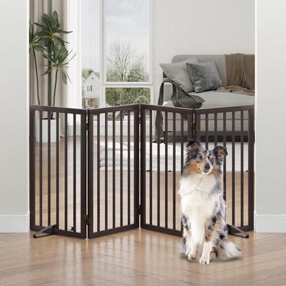 Freestanding Foldable Dog Gate - 4 Panel Room Divider with Metal Support Feet (Black)