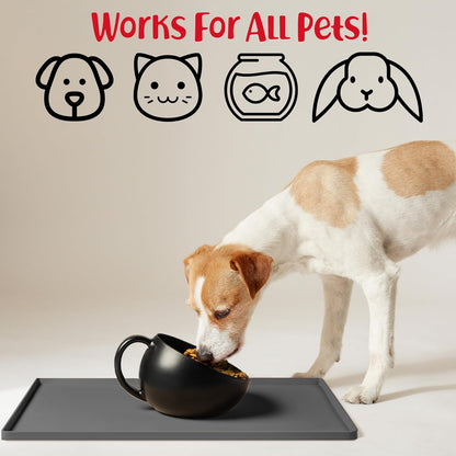 DogBuddy Dog Food Mat – Waterproof Dog Bowl Mat for Food and Water, Silicone Pet Feeding Mats for Floors, Non-Slip Placemat with High Edges for Dogs Bowls, Puppy Essentials (L: 24" x 16", Shadow)