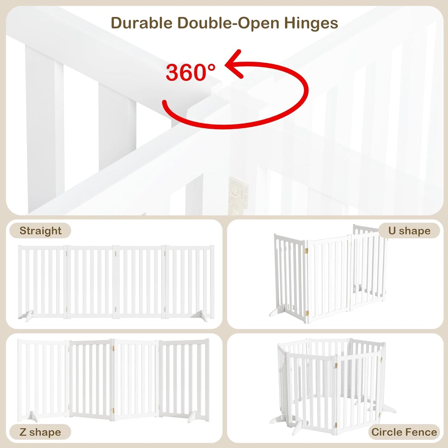 36" Height Extra Tall Freestanding Pet Gate, Solid Wood Folding Safety Fence Wooden Dog Gate with 2 PCs Support Feet Ideal for Stairs, Doorways, Halls, Kitchens, Heavy Duty Gates, 3 Panels, Oak