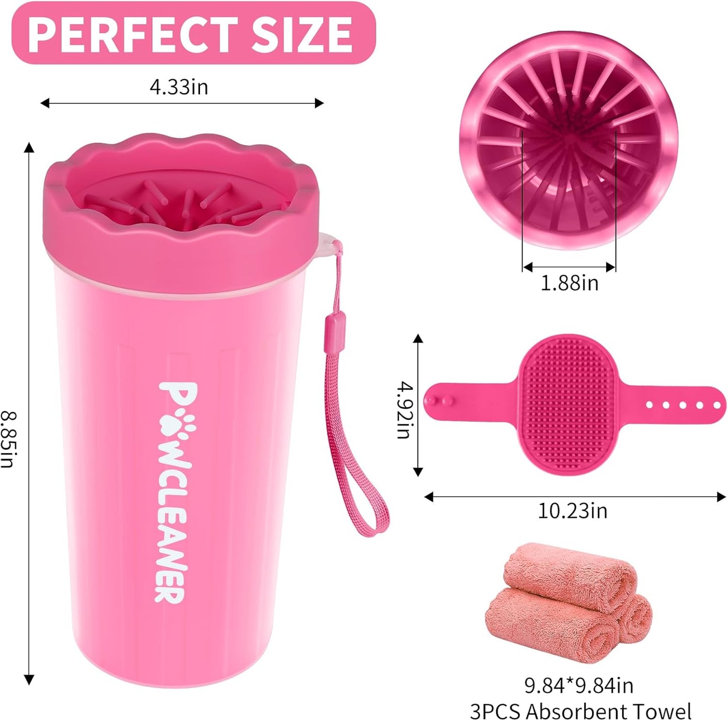 Professional 7 in 1 Dog Paw Cleaner for Dogs & Cats - Includes 1 Portable Paw Washer, 1 Bath Brush, 2 Dog Toothbrushes and 3 Absorbent Towels Note: Fits Paws up to 2 Inches Wide (Small, Blue)