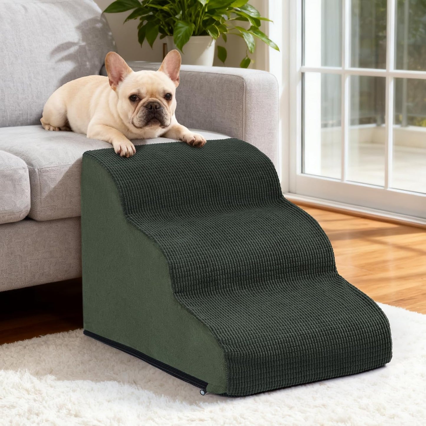 Aodisman 3-Step Dog Ramp and Stairs for Sofa and Chair - Non-Slip Sturdy Pet Steps for Small Dogs and Cats,15.7" H,Grey