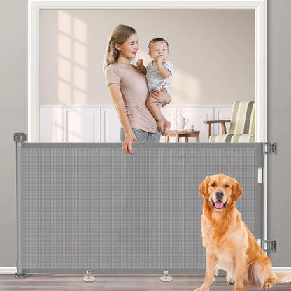 Upgrade 120 inch Retractable Baby Gates, EZIGO Extra Wide Baby Gate for Large Opening Extra Long Mesh Gate for Kids or Pet Dog Gate Child Safety Gate for Stairs Hallways Doorway Indoor Outdoor, Gray