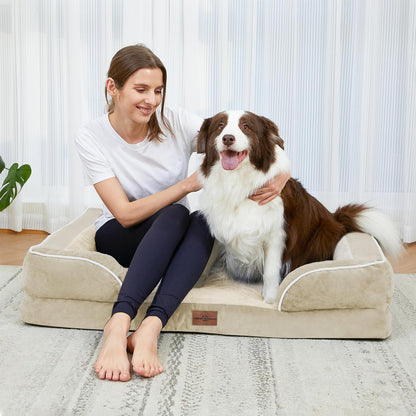 Comfort Expression Orthopedic Dog Bed for Extra Large Dogs 42x30 Inch, Waterproof Egg Crate Foam XL Pet Bed with Removable Bolsters, Dog Couch with Washable Cover & Non-Slip Bottom, Grey - Colors B