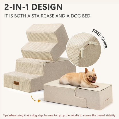 Aodisman Dog Steps for Bed and Couch, 4-Step Pet Stairs for Small Dogs, Indoor Non-Slip Dog Stairs for Old Cats, Puppy, Small Medium Dogs,18.5" H,Grey