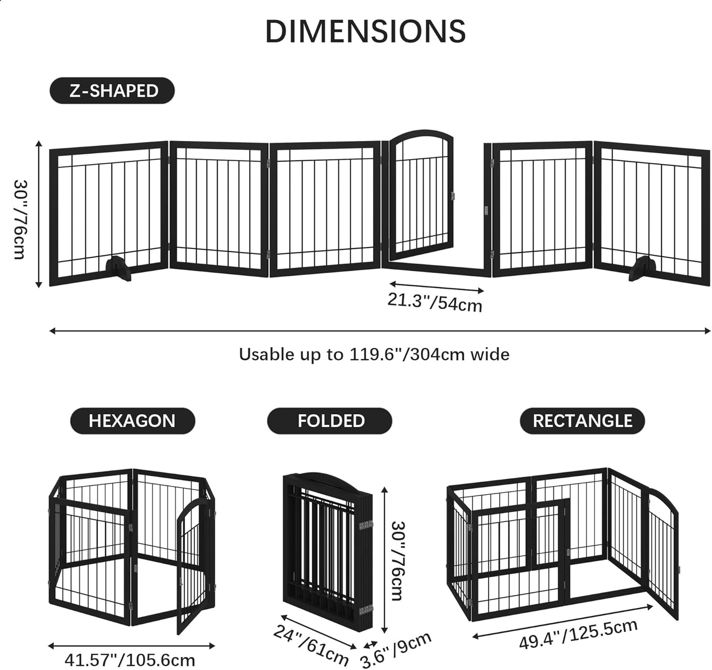 JSB 72-inch Extra Wide 28-inch Tall Dog gate, Freestanding Pet Gate for Halls, Stairs & Home, Pet Puppy Safety Dog Fence with 2PCS Support Feet (Black)
