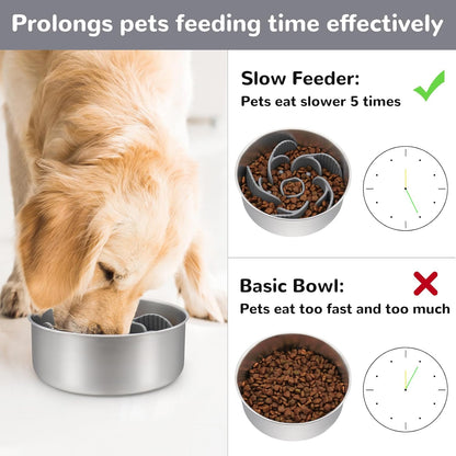 MateeyLife Slow Feeder Dog Bowls 2PCS, Anti-Choking Puzzle Dog Food Bowls, Anti-Slip Interactive Feeding Slow Down Eating, Bloat Stop Maze Dishes for Medium Breeds Pink&Purple