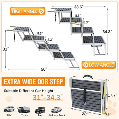 Dog Stairs for Large Dogs - 20" Extra Wide 4-Step Foldable Dog Ramp for Car/SUV/Truck & High Beds - Supports Large Dogs up to 200Lbs