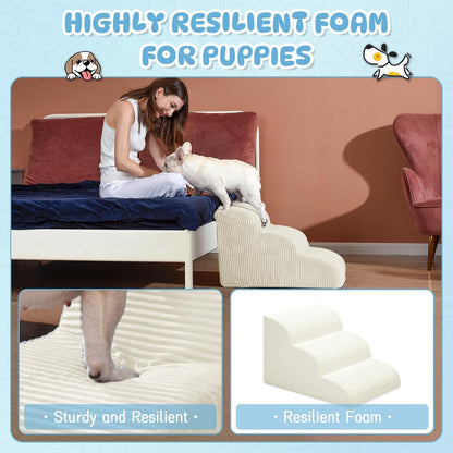 Mesa Lemon Dog Stairs & Steps for High Beds, 3 Steps High Density Foam Waterproof Dog Ramp for Small Dogs and Cats, Pet Stairs with Removable Washable Cover for Bed, Couch, Sofa and Car (H:16")
