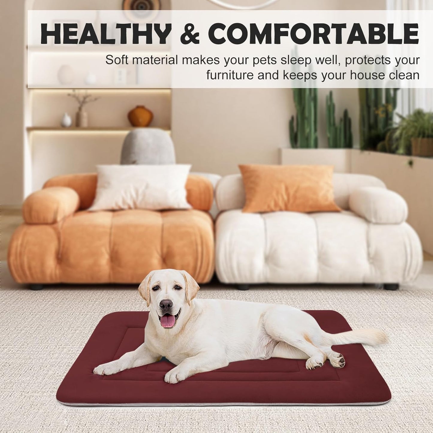 Dog Bed Soft Dog Crate Bed Pad Mat, 42 in Non Slip Bottom Washable Beds for Large Dogs, Pet Bed Mattress Kennel Pad, Dark Gray