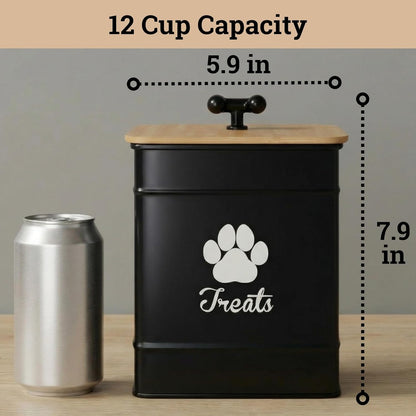 Dog Treat Container Airtight - 6 Inch Wide x 8 Inch Tall Iron Dog Treat Jar for Kitchen Counter with Airtight Bamboo Lid - 12 Cup Capacity Pet Treat Container - Doggie Cookie Jar - Big Treats Canister