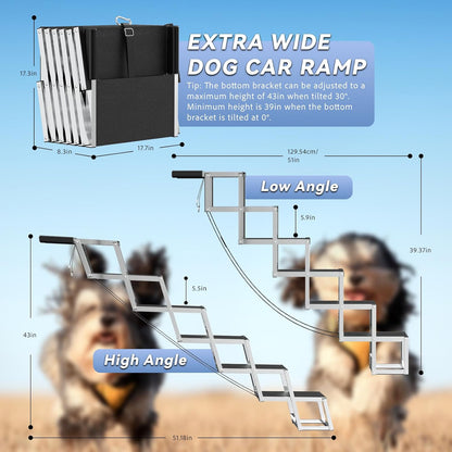 Deergym Dog Stairs for Large Dogs - 5 Step Wide 16in High 34in Foldable Dog Ramp for Car Non-Slip Surface Support up to 230lbs - Suitable for SUV,Truck, Sofas, Bed