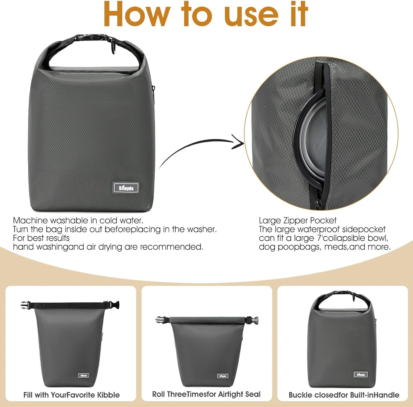 Travel Dog Food Container Pet Food Storage Bag Containers 2PCS Collapsible Travel Dog Bowls Waterproof Camping Storage Essentials Kibble Carrier 20L Easy to Clean (Black, Large)