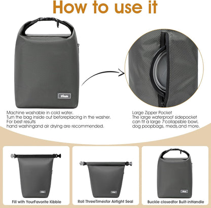 Travel Dog Food Container Pet Food Storage Bag Containers 2PCS Collapsible Travel Dog Bowls Waterproof Camping Storage Essentials Kibble Carrier 20L Easy to Clean (Black, Large)