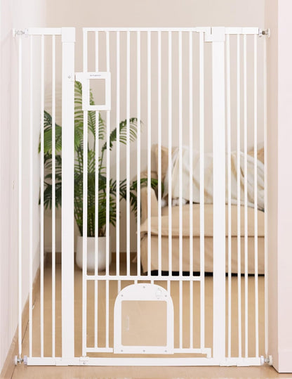 No Pawblems 55" Extra Tall Pet Gate for Cat/Dog, 29-40" Wide Auto Close Tall Dog Gate for Doorways/Hallways, 1.37" Ultra Narrow Spacing, NO Drilling Pressure Mounted, Black