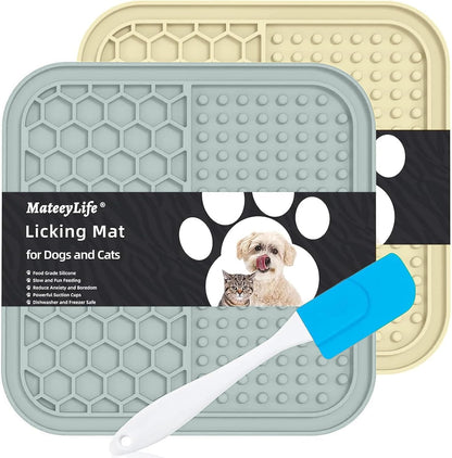 MateeyLife 2PCS Large Lick Mat for Dogs with Suction Cups, Slow Feeder Bowls, Cat Lick Mat for Anxiety Relief, Dog Toys to Keep Them Busy, Enrichment Toys for Bathing, Cat Licking Pad for Boredom