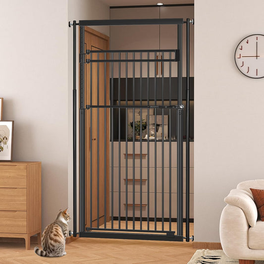 78.8" Extra Tall Pet Gate for Cat/Dog, 32.8-37.4" Wide Tall Cat Gate for Doorways/Hallways, NO Drilling Pressure Mounted Dog Gate for Stairs, Studio, Kitchen (Black)