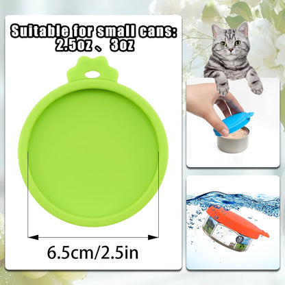 PINE & LINEN 4 Pcs 2.5inch Durable Pet Can Lids, Silicone Small Pet Can Covers Waterproof Cat Food Cans Lids for 3 oz Cat Food Cans（Yellow+Red+Pink+Blue）