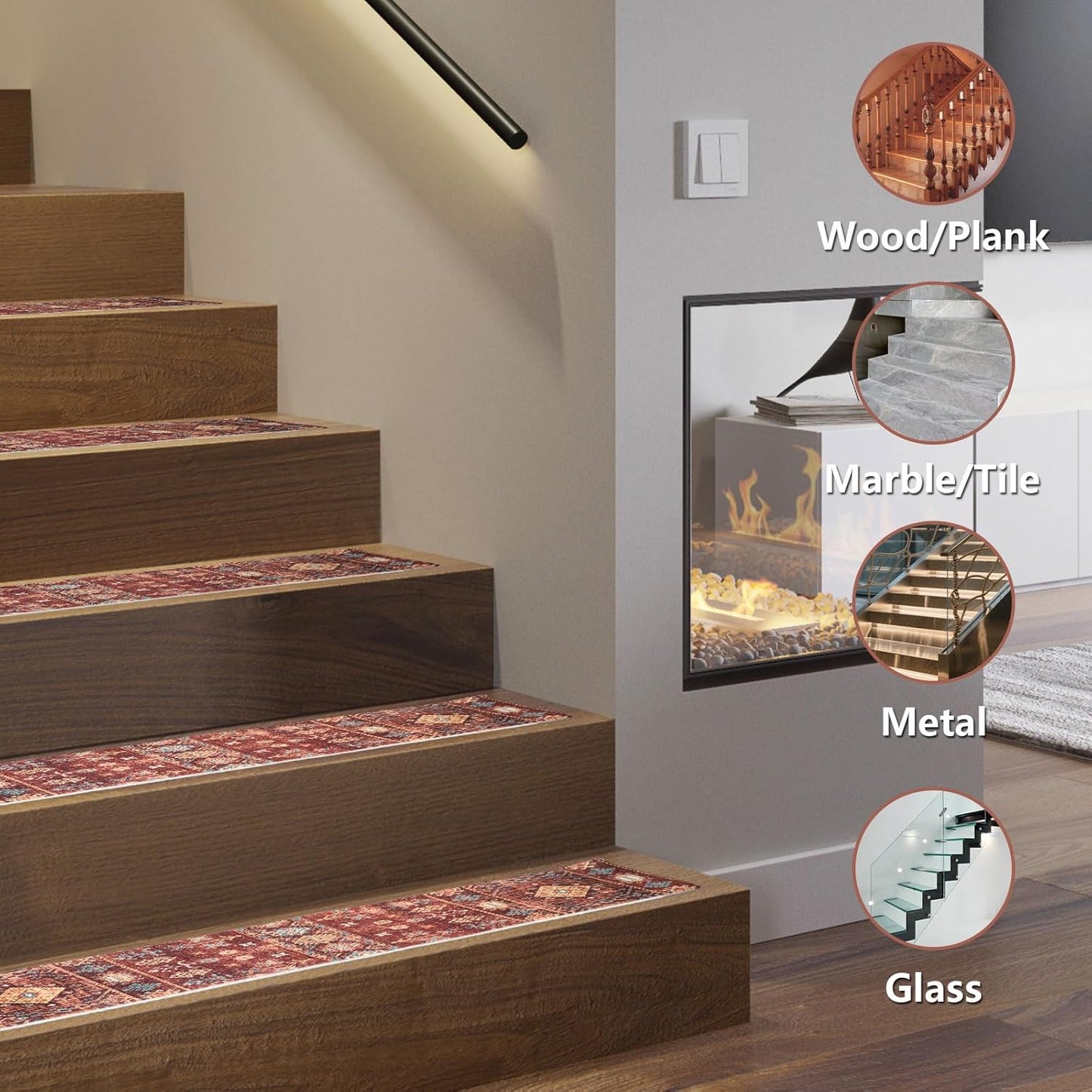 Stair Treads for Wooden Steps, Non Slip Stair Treads Carpet Indoor Residue Free Peel and Stick Washable Stair Covers, Safe for Dogs Kids Elders, Moroccan Beige, 8x30 inch, 4 Pack