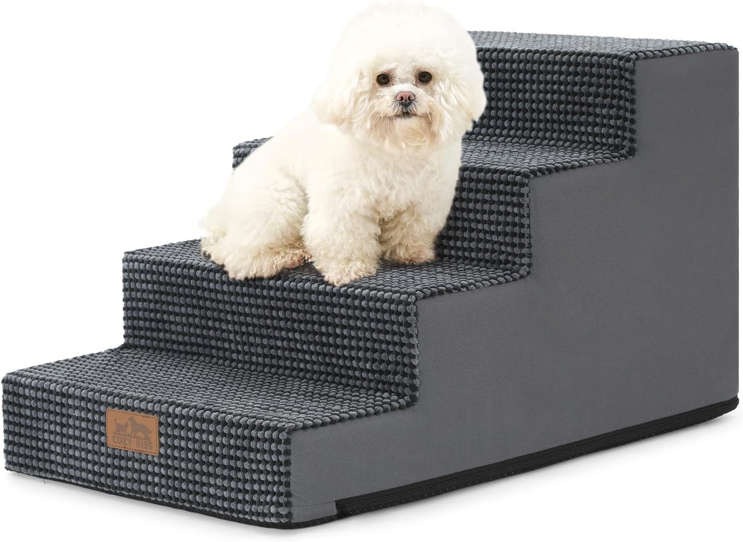 COZY KISS Dog Stairs for Small Dogs, 4 Tier Wider Pet Stairs for Couch and Beds, 17.7" H Non-Slip Dog Steps for Old Cats, Puppy, Small Medium Dogs, 17.7x23.6x17.7 inch, Beige