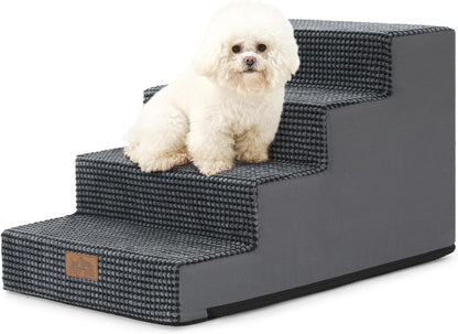 COZY KISS Dog Stairs for Small Dogs, 4 Tier Wider Pet Stairs for Couch and Beds, 17.7" H Non-Slip Dog Steps for Old Cats, Puppy, Small Medium Dogs, 17.7x23.6x17.7 inch, Beige