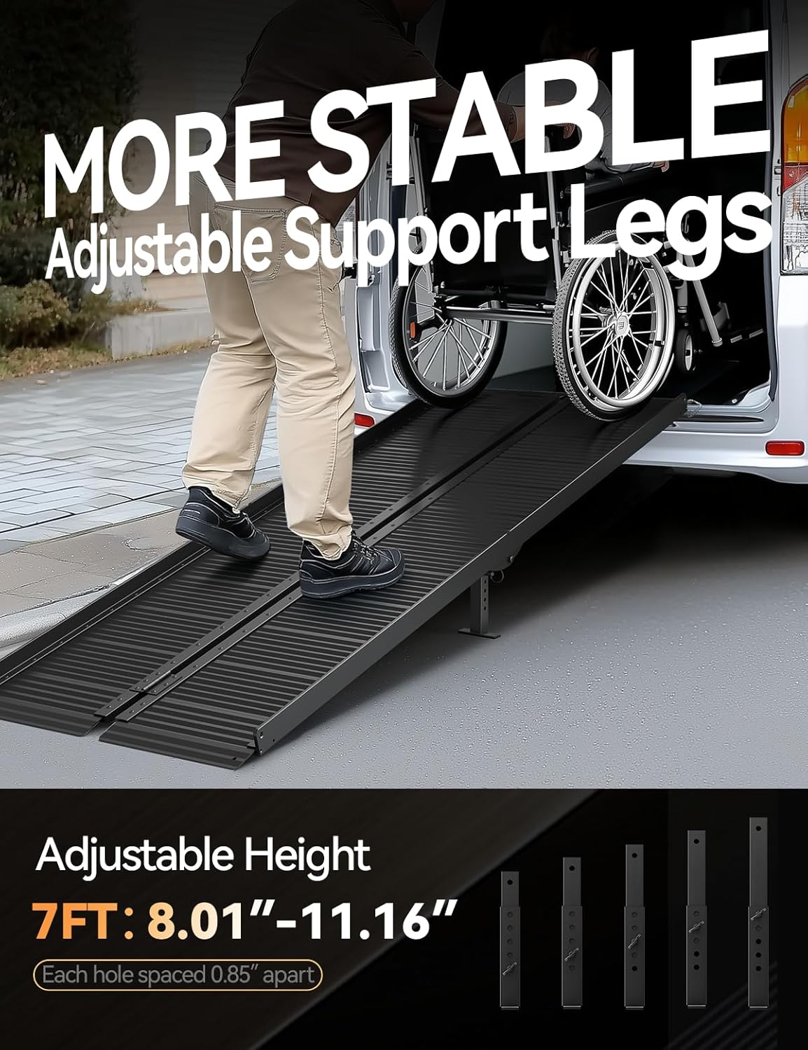 FACHNUO 2 Feet Portable Wheelchair Ramp, Non-Skid Aluminum Handicap Ramps with Handle, Folding Threshold Wheel Chair Ramp for Home Steps, Stairs, Entry, Doorways, Applicable Height 2-6 inches