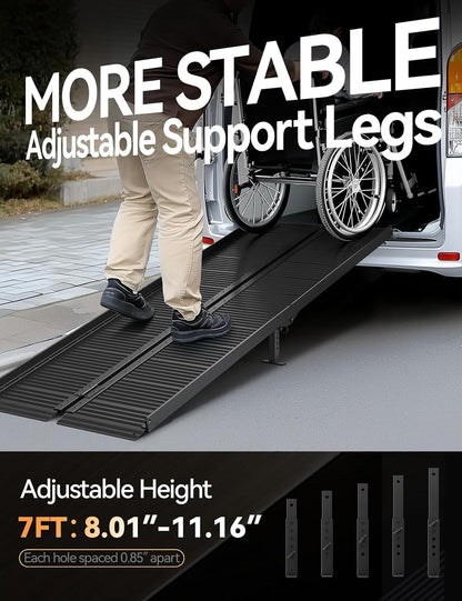 FACHNUO 2 Feet Portable Wheelchair Ramp, Non-Skid Aluminum Handicap Ramps with Handle, Folding Threshold Wheel Chair Ramp for Home Steps, Stairs, Entry, Doorways, Applicable Height 2-6 inches