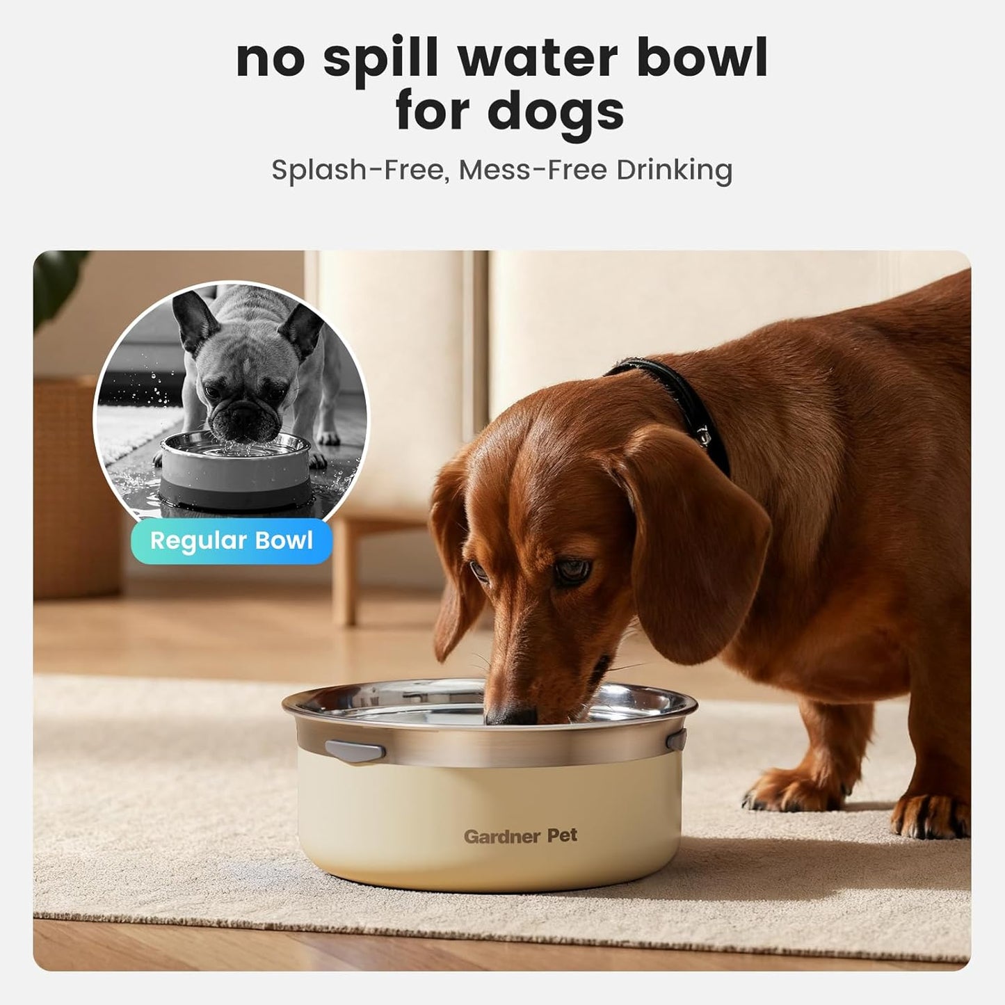 Gardner Pet Slow Water Bowl for Dogs – No Spill, Anti-Splash Floating Plate Design, Slows Drinking to Reduce Mess, Keeps Water Clean & Floors Dry, 3.8L(White)