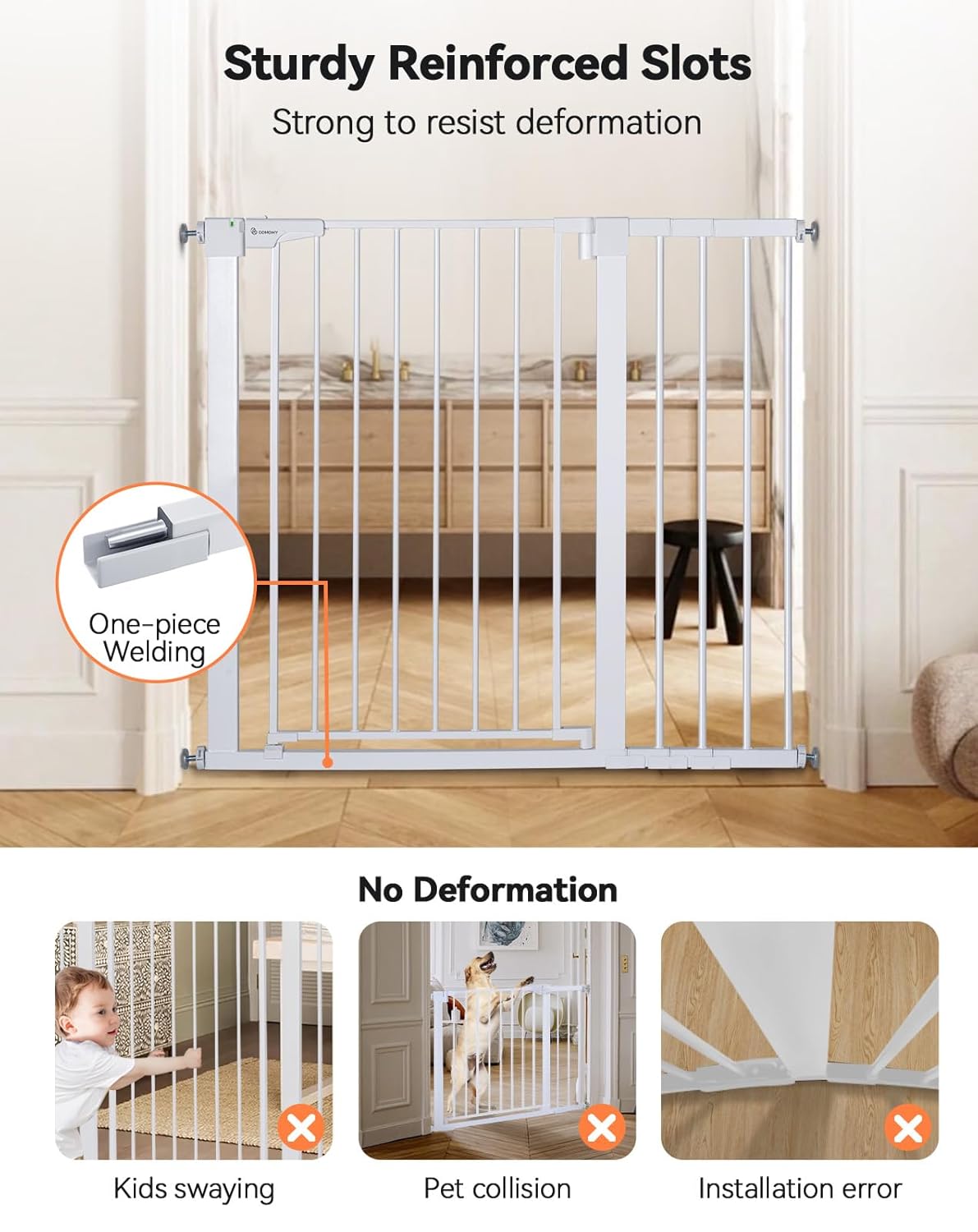 COMOMY 36" Extra Tall Baby Gate for Stairs and Doorways - Fits 29.5" to 48.8" Wide Openings, Auto Close Extra Wide Dog Gate for House, Pressure Mounted Easy Walk Through Pet With Door, Black