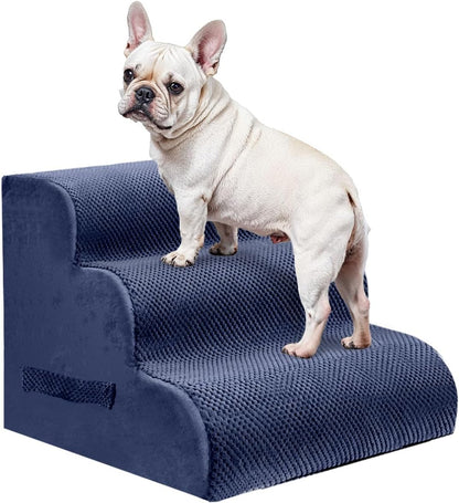PAWSCRAT Pet Stairs for Dogs 4-Step, 19.6" H Pet Stairs for High Bed, Couch Sofa & Chair, 30D Material Soft Foam Dog Steps with Non-Slip Bottom Surface Removable Washable Cover, Grey