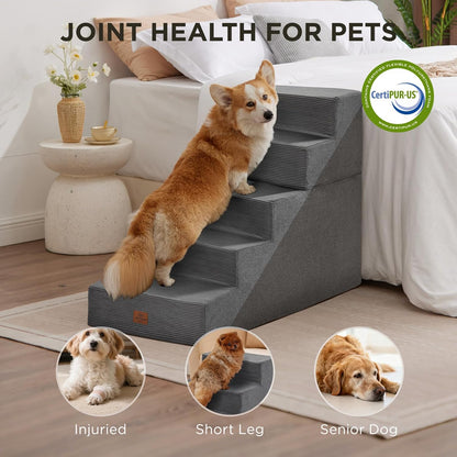 Joydeco Dog Stairs for Bed 15" H, 3-Step Pet Steps for Small Dogs and Cats, Dog Steps for High Bed, Non-Slip Balanced Ramp Indoor Pet Stairs, Beige