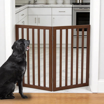 Dog Gate Indoor, Freestanding Dog Fence for The House, Doorways, Hallways,or Stairs,Pet Gate Foldable Wooden,Expandable 24" Height 3 Panels,White
