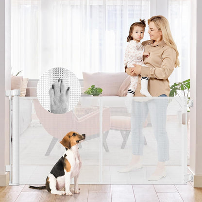 Reinforced 85 Inch Wide Retractable Dog Gate Extra Long Baby Gate with Support Rods – Prevent Crawling Under, Indoor Extra Wide Retractable Baby Gate Retractable Gate Outdoor Gates for Decks, White