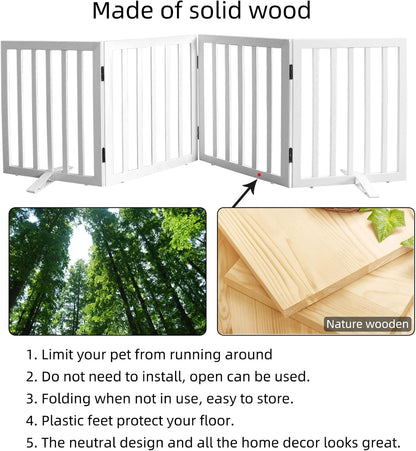 ZJSF Freestanding Indoor Dog Gate for House Foldable Wood Puppy Gate for Doorways Pet Gate for Stairs Extra Wide Pet Fence, Brown, 24" Height 3 Panels