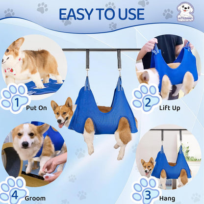 ATESON Pet Grooming Hammock with Nail Clippers/Nail Trimmers/Grooming Scissors, Dog Grooming Harness for Nail Trimming, Pet Grooming Sling Helper