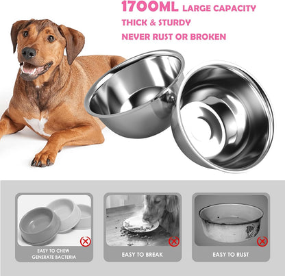 ADENGL Elevated Dog Bowls, 10" Tall Height, Raised Bowl Stand with 2 Stainless Steel Food Feeder Bowls (58oz) and Spill-Proof Mat for Medium Large and Small Breeds