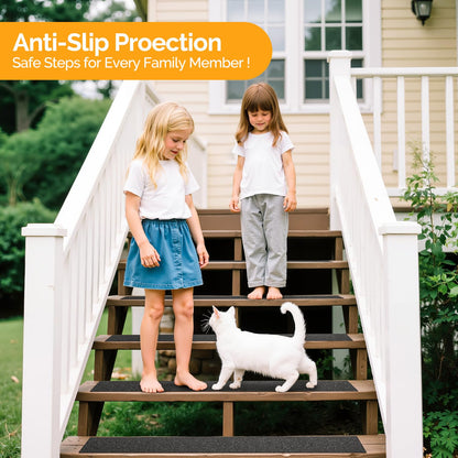 Outdoor Stair Treads Non Slip for Wooden Steps 6" x 30" - 15 Pack Weather Resistant Exterior Grip Tape, Non Slip Stair Treads, Anti Skid Strips, Waterproof 80-Grit High Traction Adhesive Treads, Black