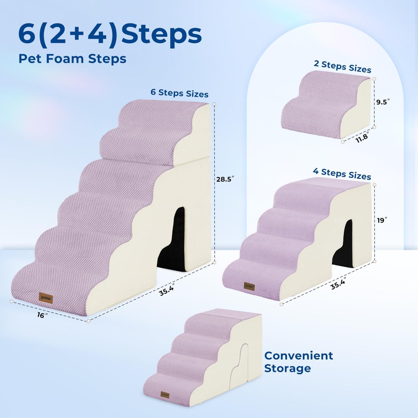 ZOMISIA Dog Ramp for Large Dogs - 24"H 5-Step Pet Stairs for High Beds with Tunnel, 2-in-1 Design with Zippers, Suitable for Indoor Cat Ladders with Non-Slip Bottom, Beige