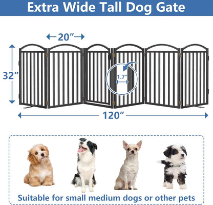 Malier Metal Freestanding Dog Gate, 32'' Height Outdoor Indoor Dog Fences, Extra Wide Foldable Puppy Gate for Stairs (Black, 【2 Panels】 40''W × 32''H)