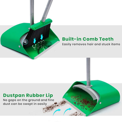 TreeLen Broom and Dustpan Set with 52" Long Handle for Home Kitchen Room Office Lobby Floor Use Upright Stand Up Stand Up Broom with Dustpan Combo